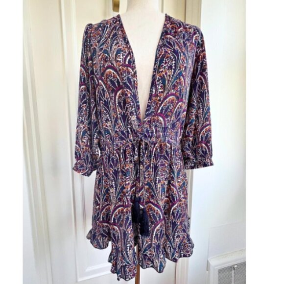 OLIVACEOUS Paisley Tassel Drawstring Dress with Ruffle Hem Size M - Picture 2 of 14